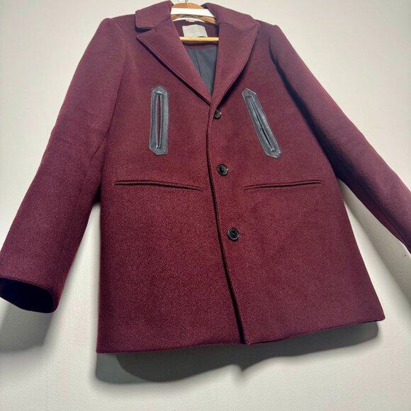 Soia & Kyo Logen Bordeaux Wine Wool Cashmere Blend Men’s Peacoat Size M - Picture 1 of 10